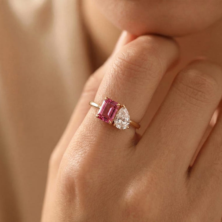 Personalized Toi Et Moi Birthstone Ring for Couples