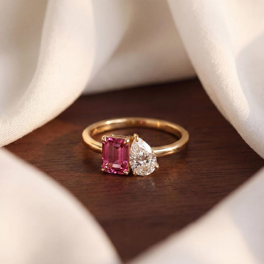 Personalized Toi Et Moi Birthstone Ring for Couples