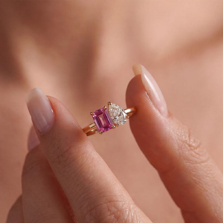 Personalized Toi Et Moi Birthstone Ring for Couples