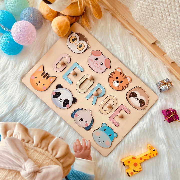 Personalized Wooden Baby Name Puzzle with Handle