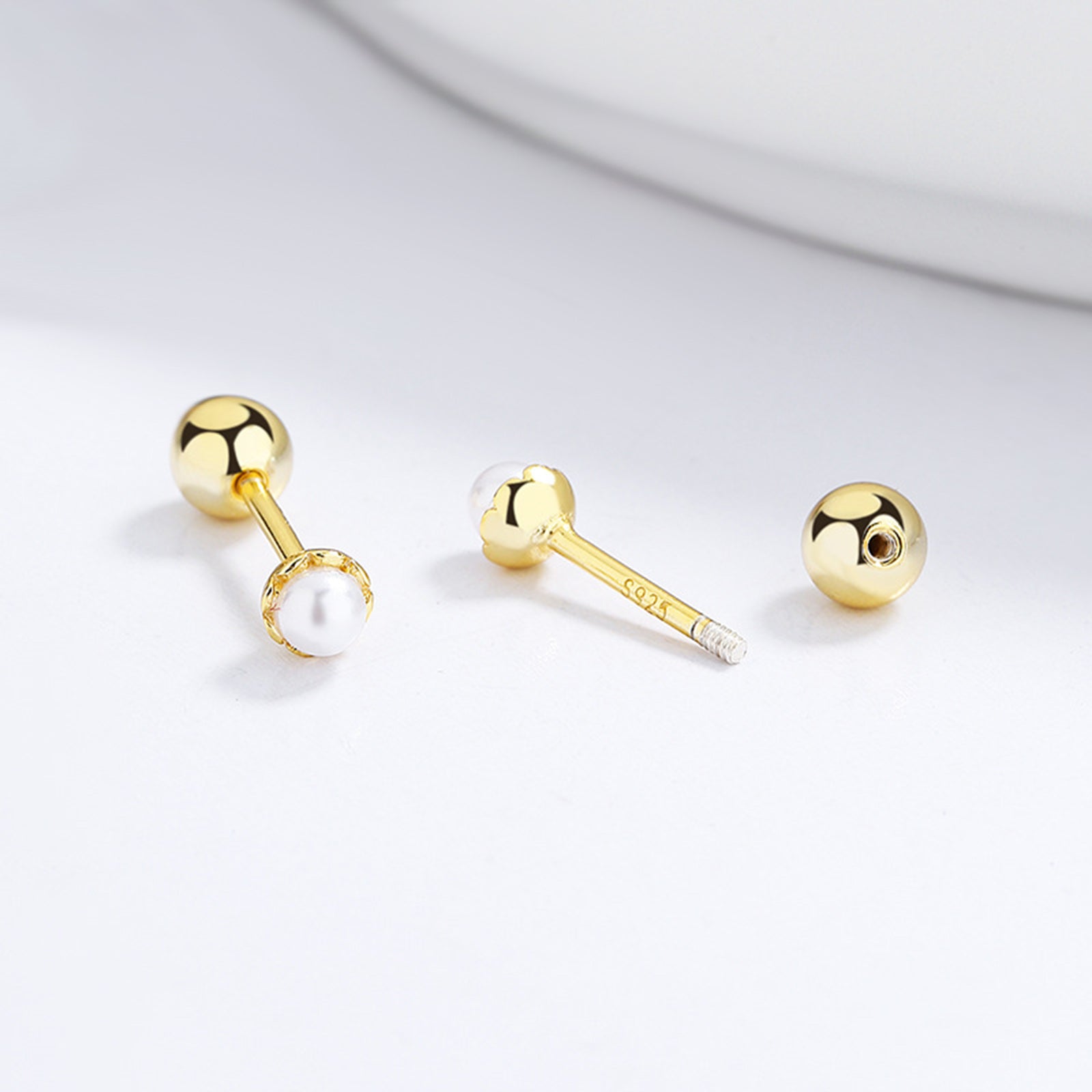 Petite Radiance Safety Screw‑Back Pearl Stud Earrings – 3.6 mm
