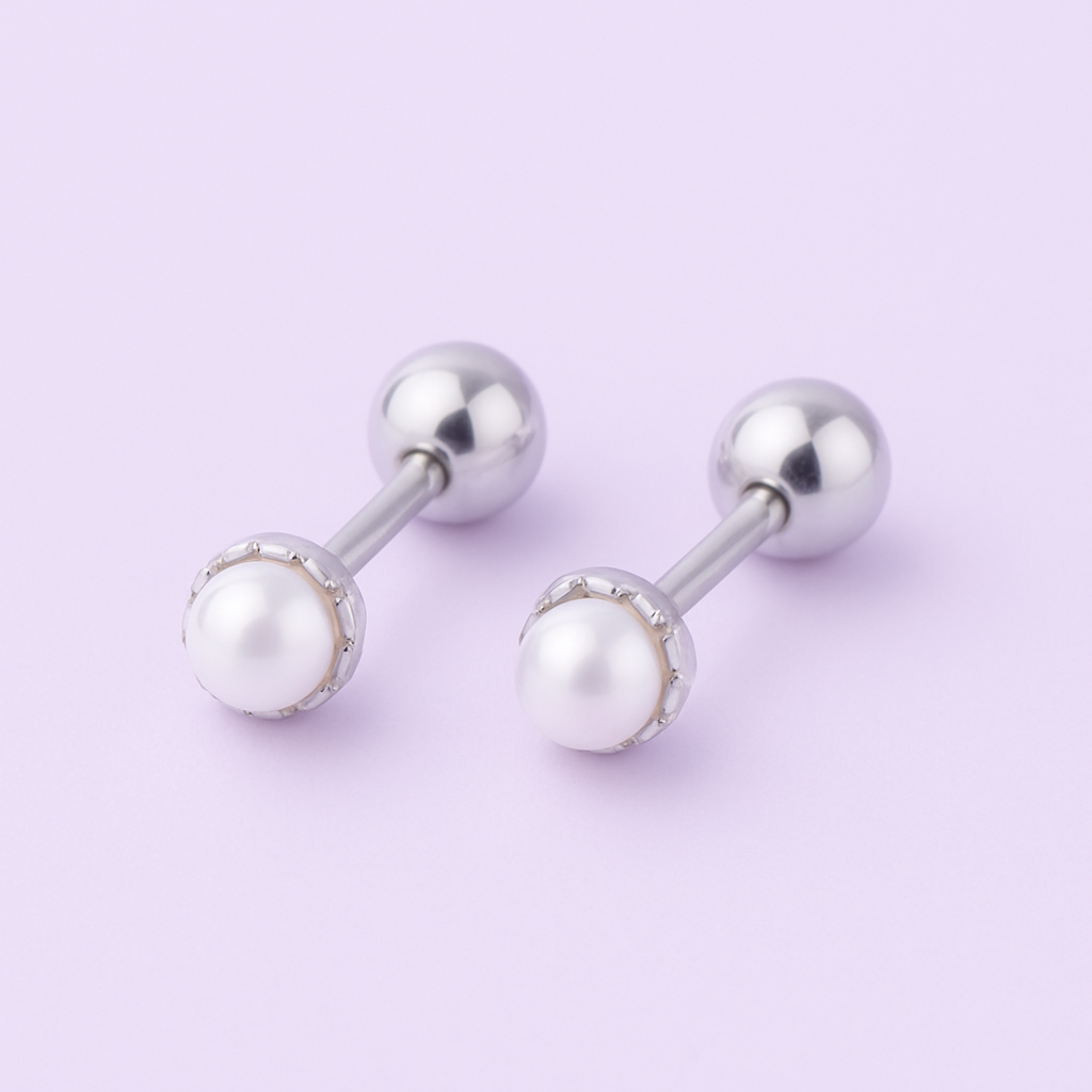 Petite Radiance Safety Screw‑Back Pearl Stud Earrings – 3.6 mm