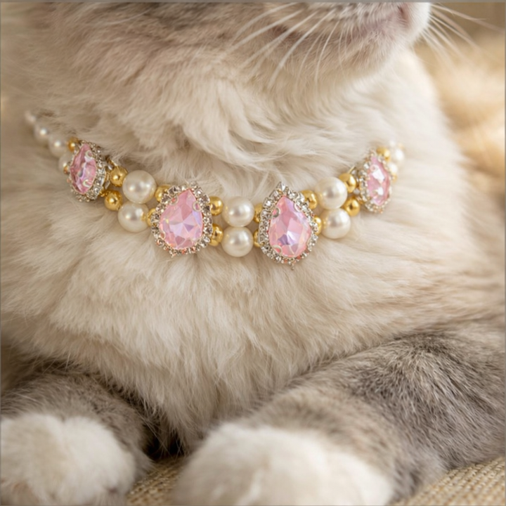 Pink Crystal Pearl Pet Necklace for Dogs & Cats