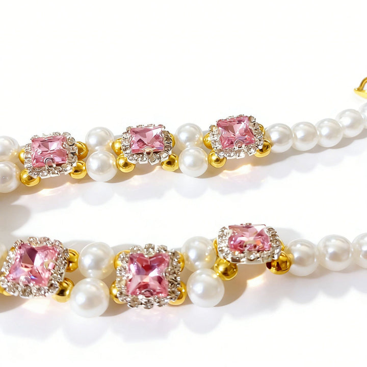 Pink Crystal Pearl Pet Necklace for Dogs & Cats