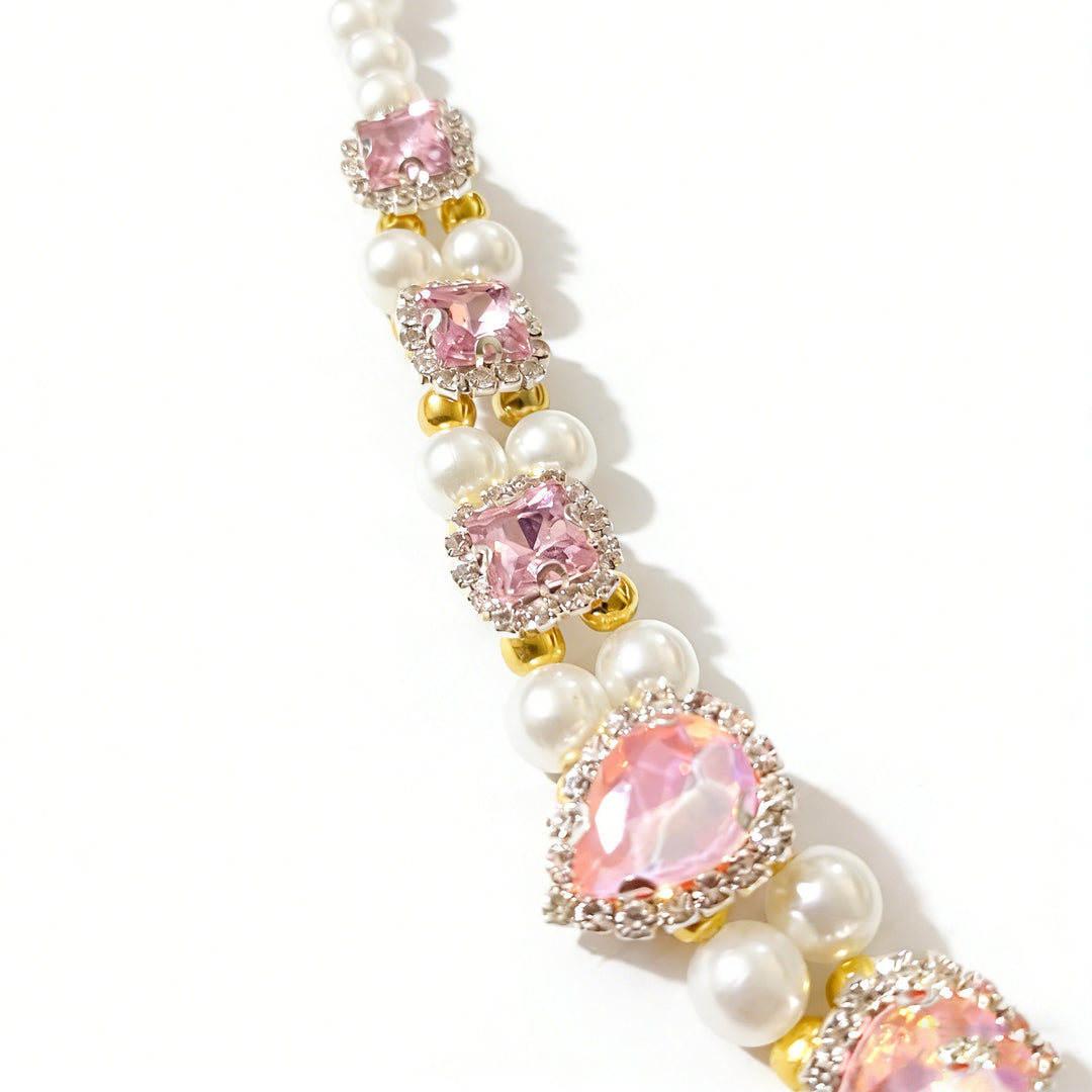 Pink Crystal Pearl Pet Necklace for Dogs & Cats