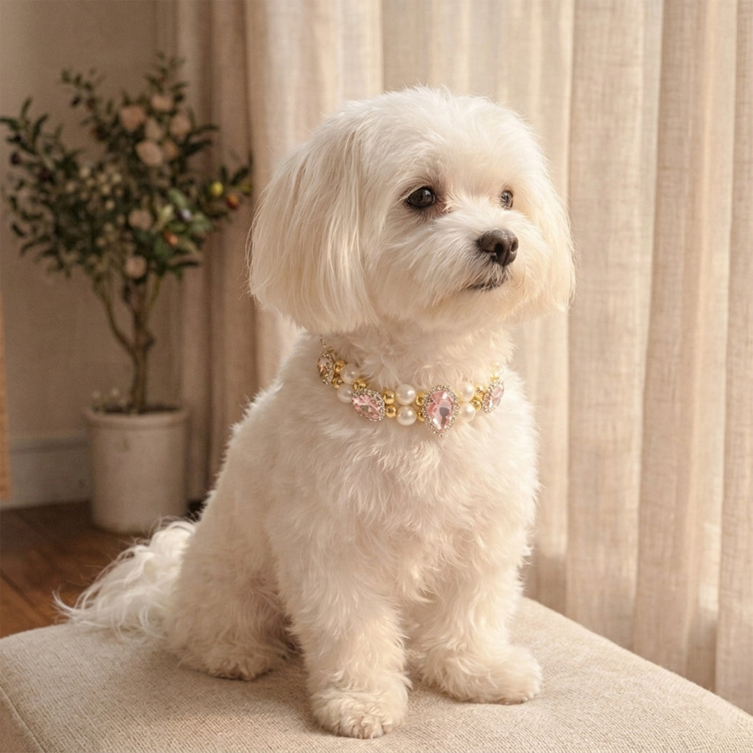 Pink Crystal Pearl Pet Necklace for Dogs & Cats