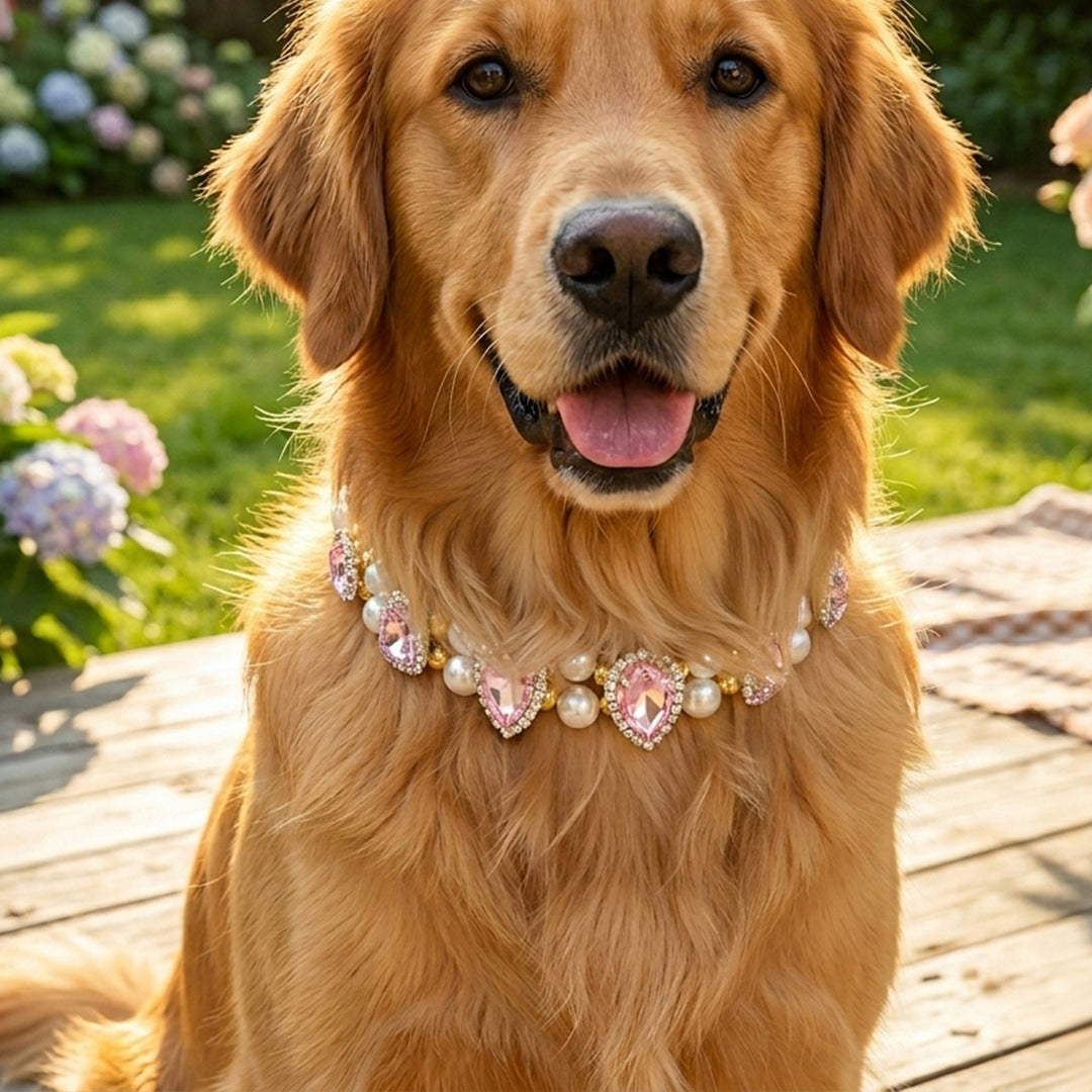 Pink Crystal Pearl Pet Necklace for Dogs & Cats