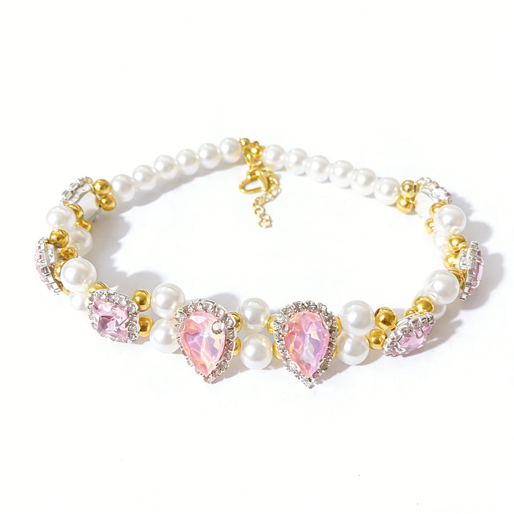 Pink Crystal Pearl Pet Necklace for Dogs & Cats