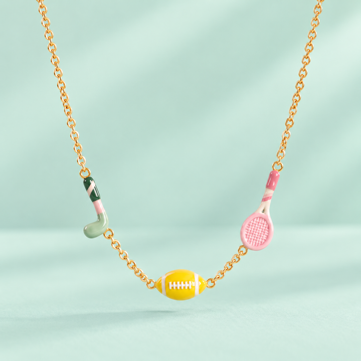 Playful Enamel Sports Charm Necklace for Girls