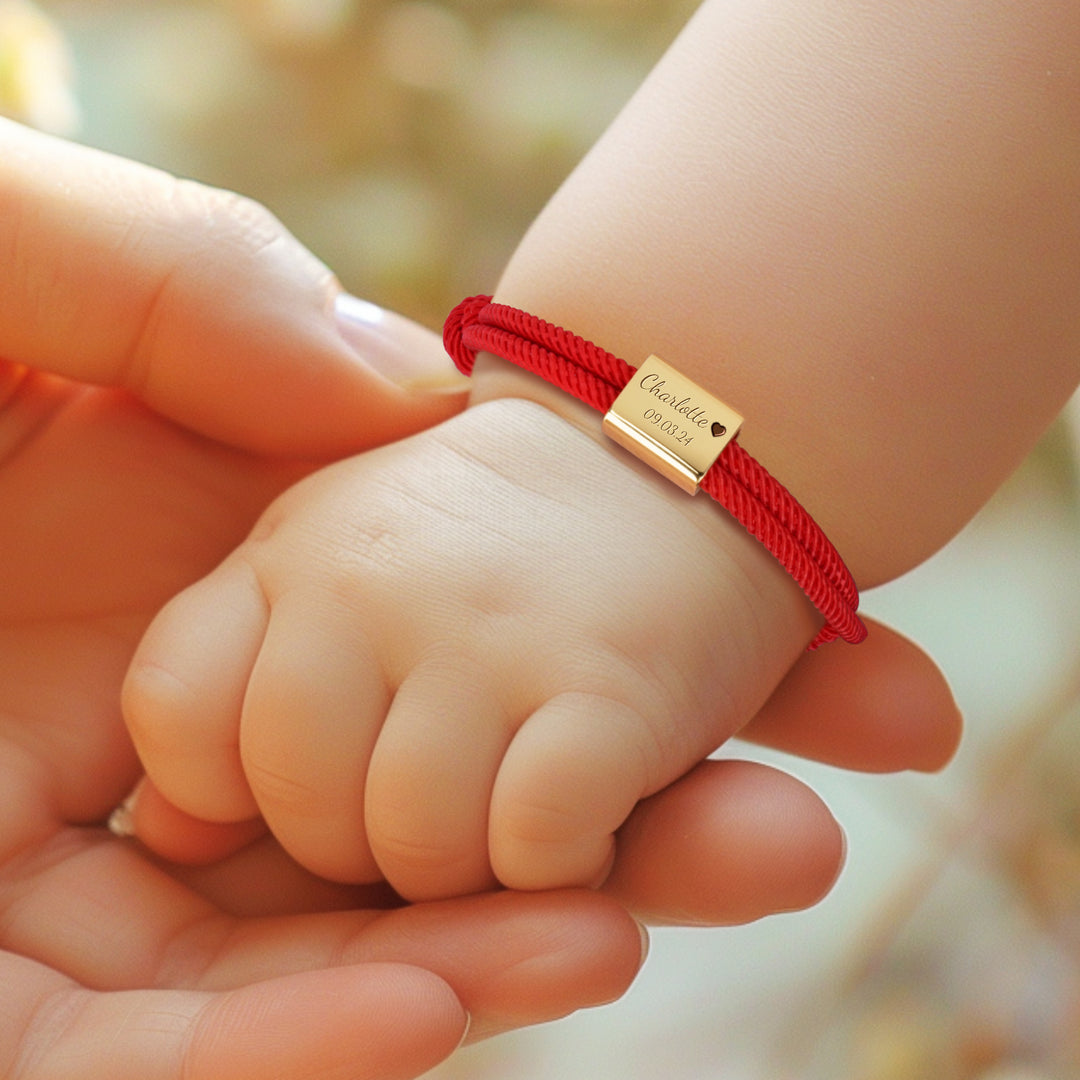 Bracelet en corde pour bébé fait main et gravé sur mesure 