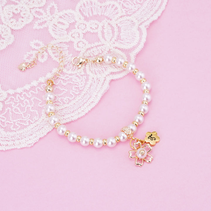 Sakura Charms Personalized Birthstone Girl's Pink Pearl Necklace