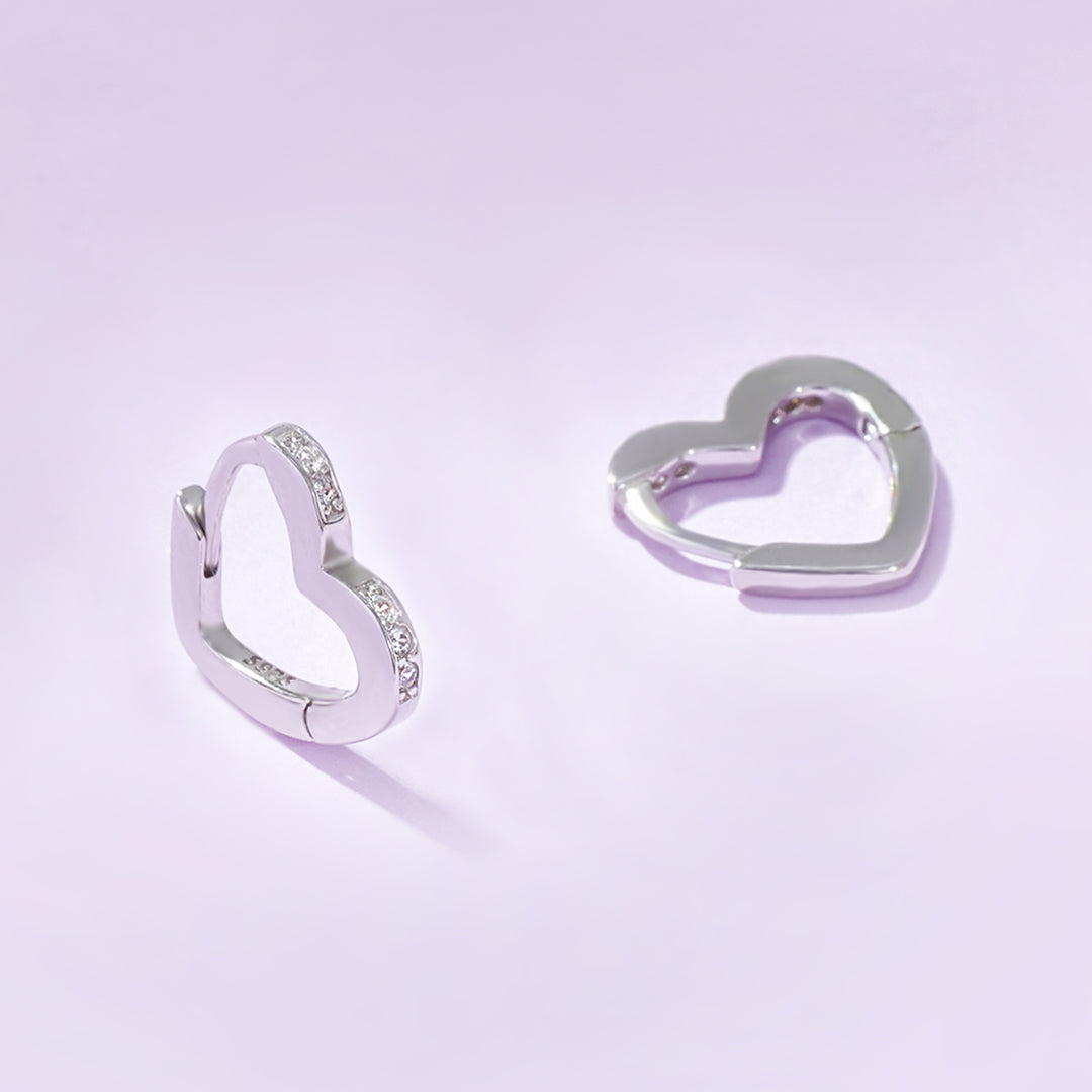 Sterling Silver CZ Heart Huggie Earrings for Girls