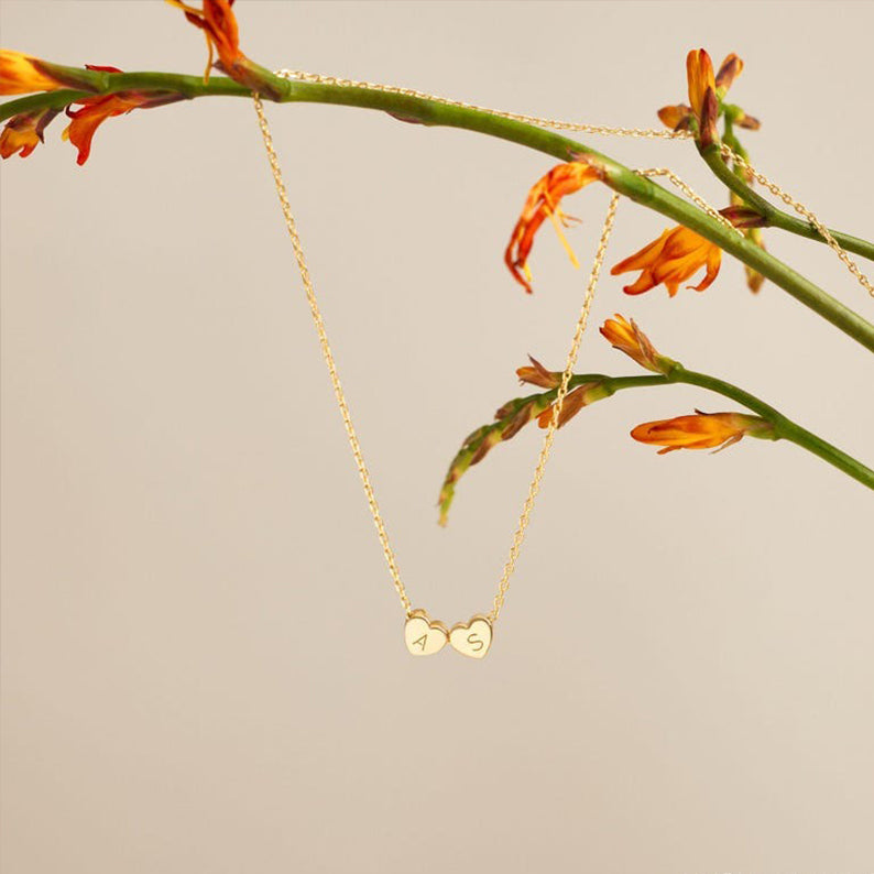 Tiny 3D Initial Heart Charm Necklace