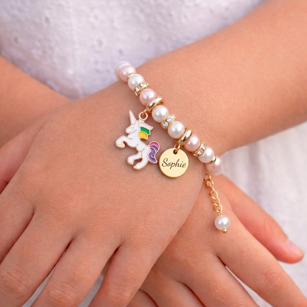 Einhorn Personalisiertes Kindernamen Perlenarmband 