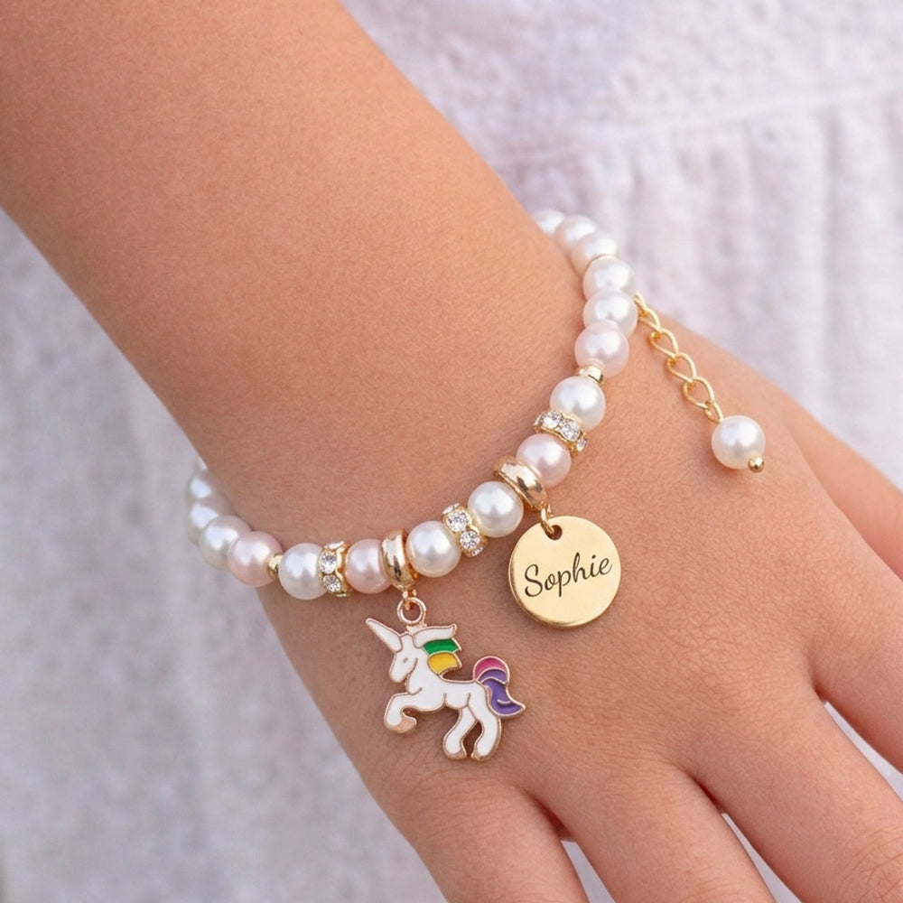 Einhorn Personalisiertes Kindernamen Perlenarmband 