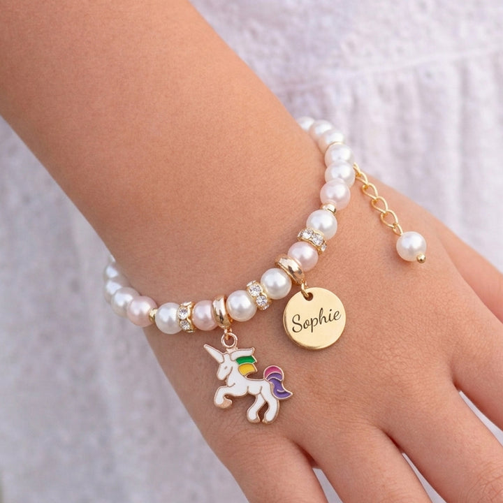 Einhorn Personalisiertes Kindernamen Perlenarmband 