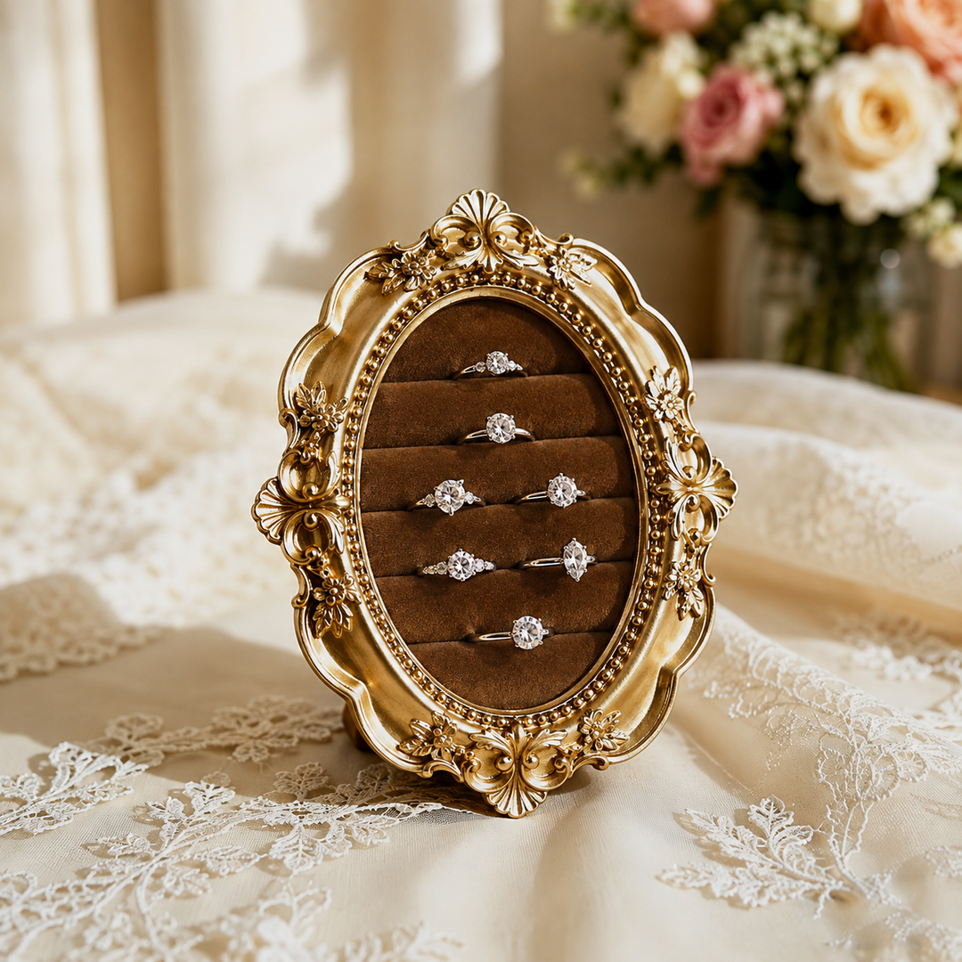 Vintage Oval Velvet Ring Holder for Wedding and Engagement