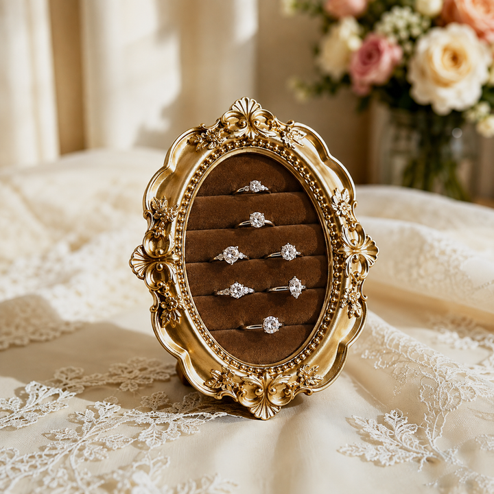 Vintage Oval Velvet Ring Holder for Wedding and Engagement