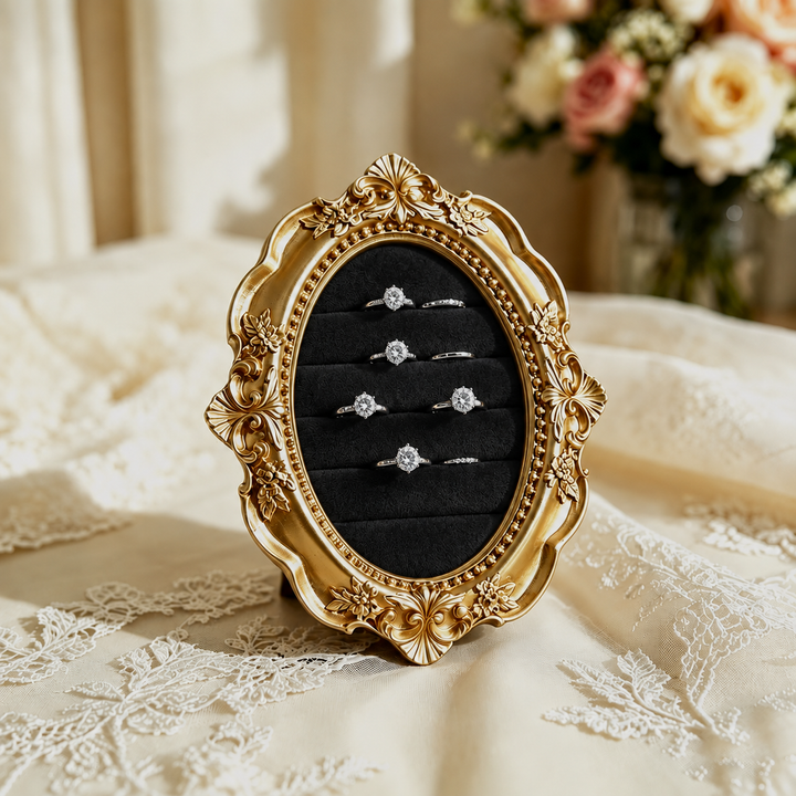 Vintage Oval Velvet Ring Holder for Wedding and Engagement