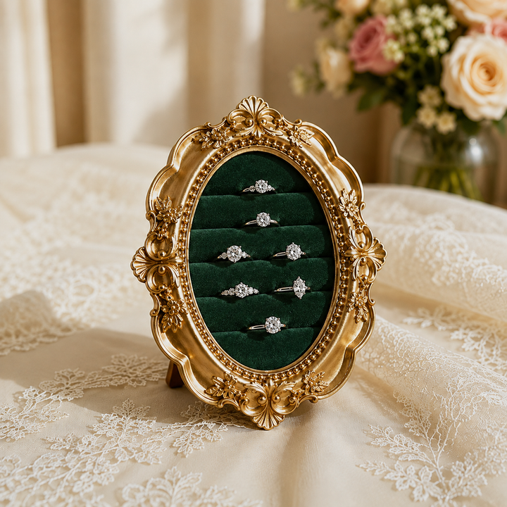 Vintage Oval Velvet Ring Holder for Wedding and Engagement