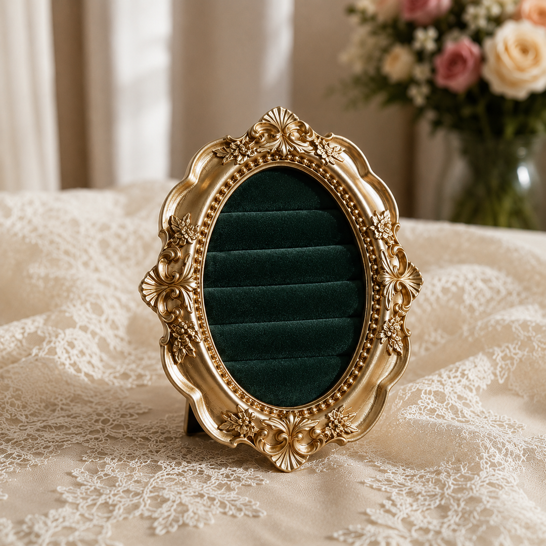 Vintage Oval Velvet Ring Holder for Wedding and Engagement