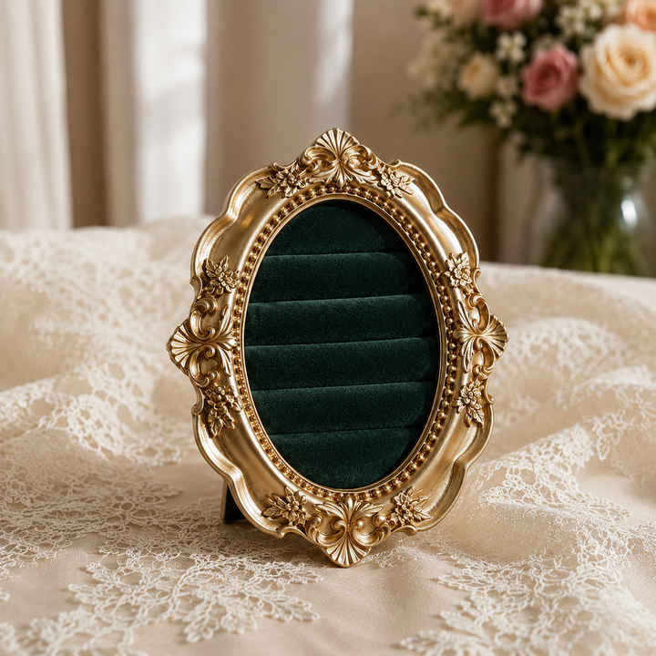 Vintage Oval Velvet Ring Holder for Wedding and Engagement