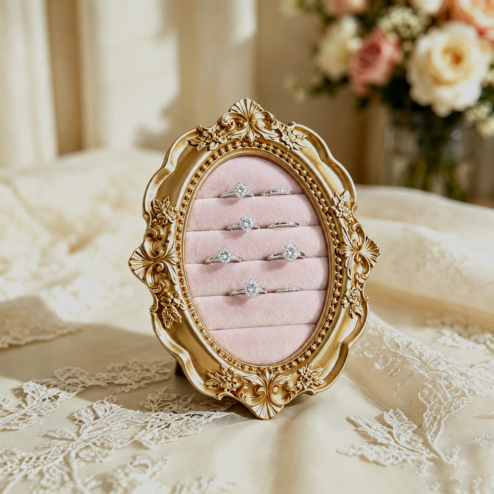Vintage Oval Velvet Ring Holder for Wedding and Engagement