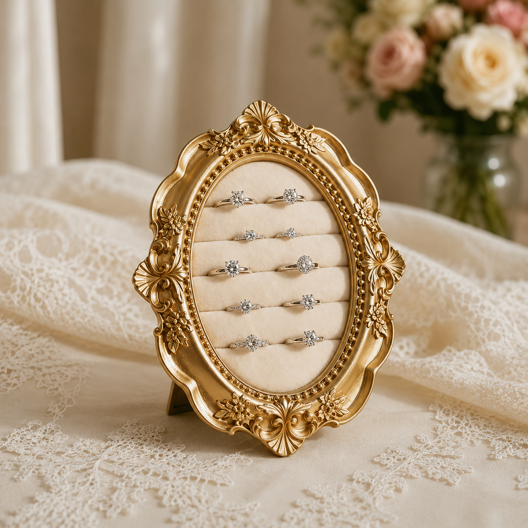 Vintage Oval Velvet Ring Holder for Wedding and Engagement