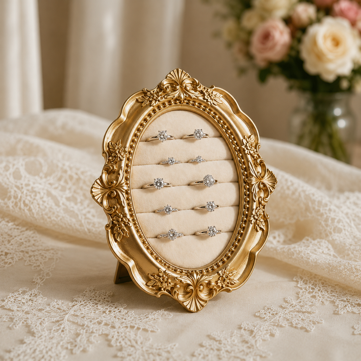 Vintage Oval Velvet Ring Holder for Wedding and Engagement