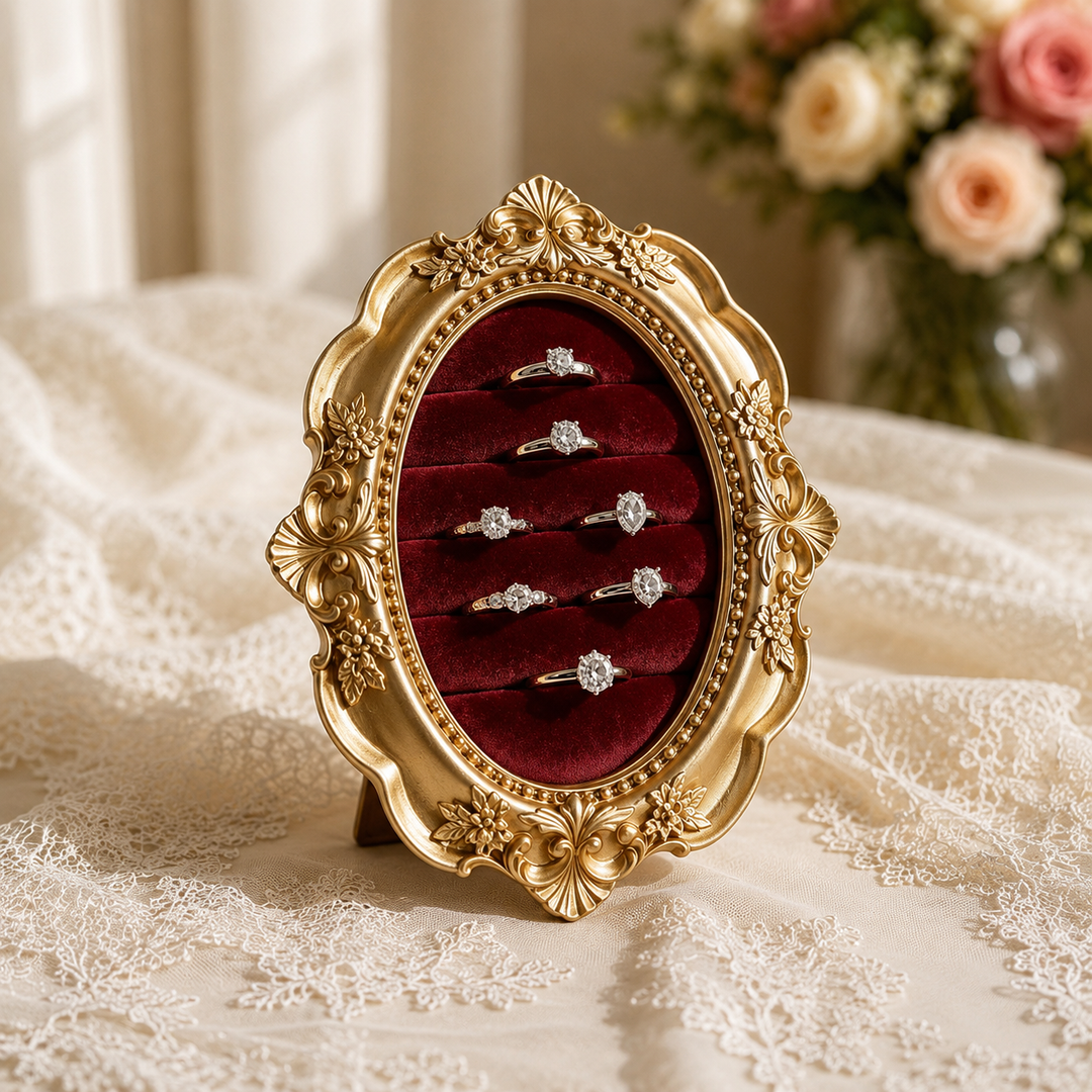 Vintage Oval Velvet Ring Holder for Wedding and Engagement