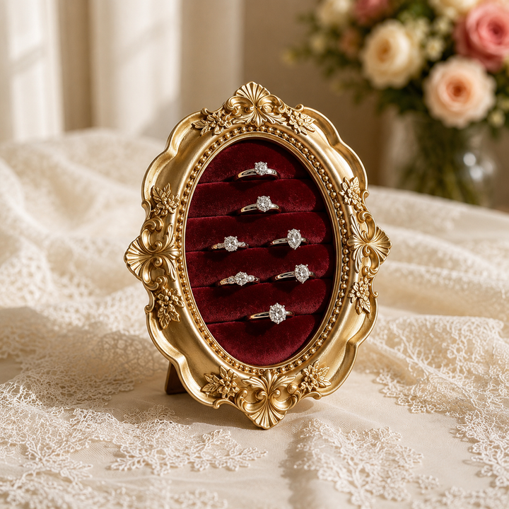 Vintage Oval Velvet Ring Holder for Wedding and Engagement