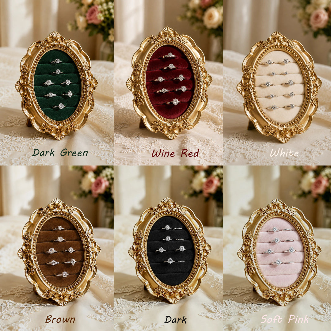 Vintage Oval Velvet Ring Holder for Wedding and Engagement