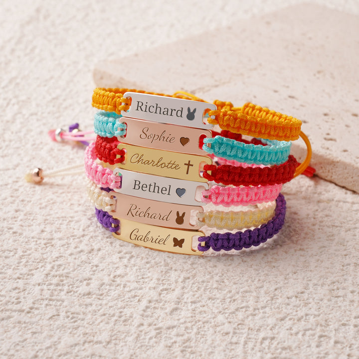 Personalized Handmade Braided Cord Child ID Bracelet