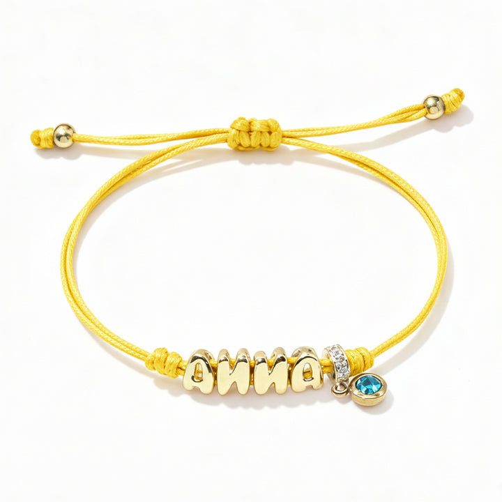 Personalized Balloon Initial Name & Birthstone Rope Bracelet