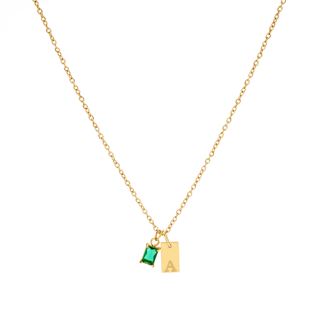 Personalized Initial and Birthstone Mommy & Me Baguette Pendant Necklace