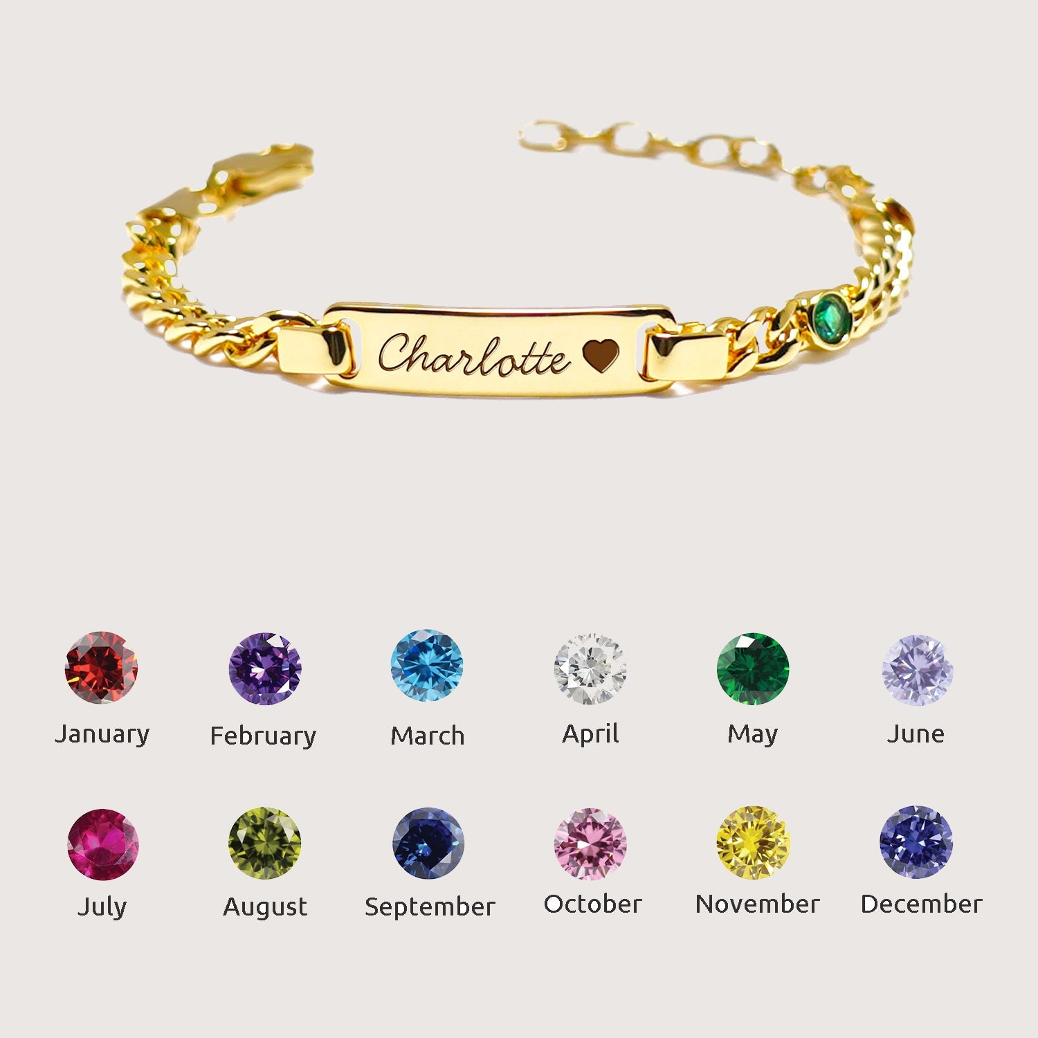 Personalized Baby Name and Birthstone ID Bracelet