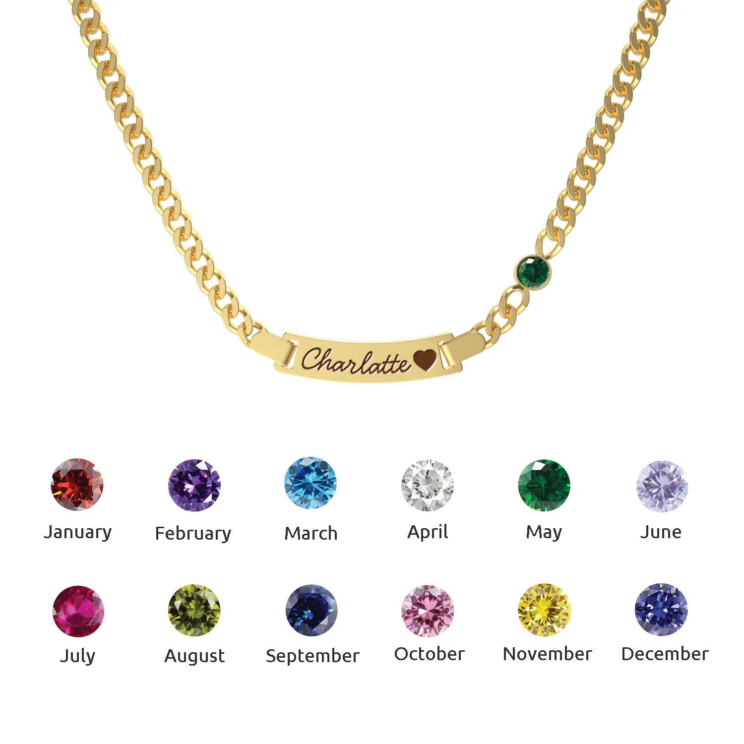 Personalized Baby Name and Birthstone Necklace