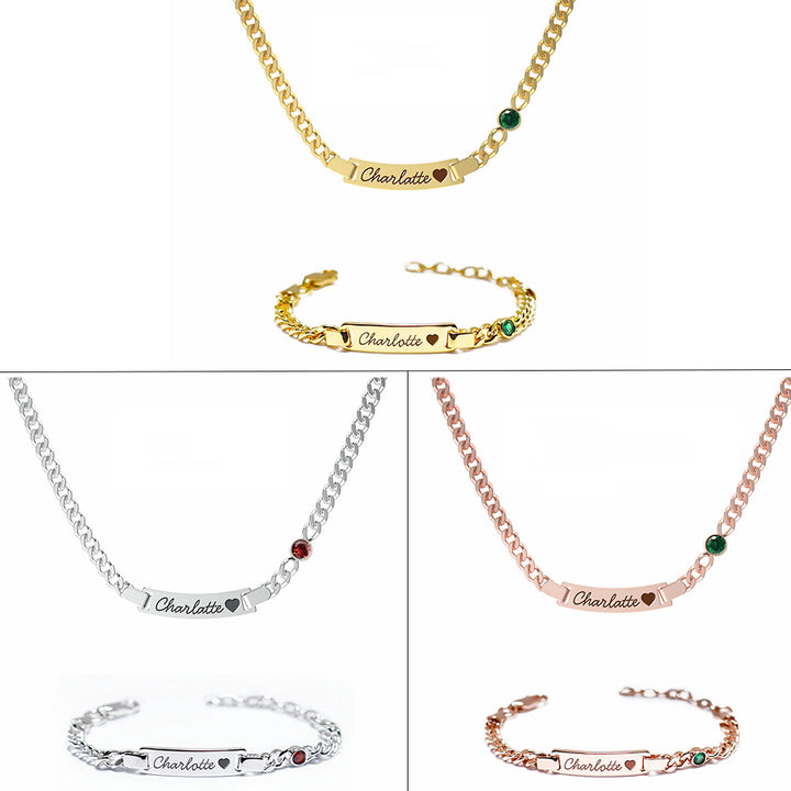 Personalisiertes Babynamen-Geburtsstein-Armband und Halskette im Set 