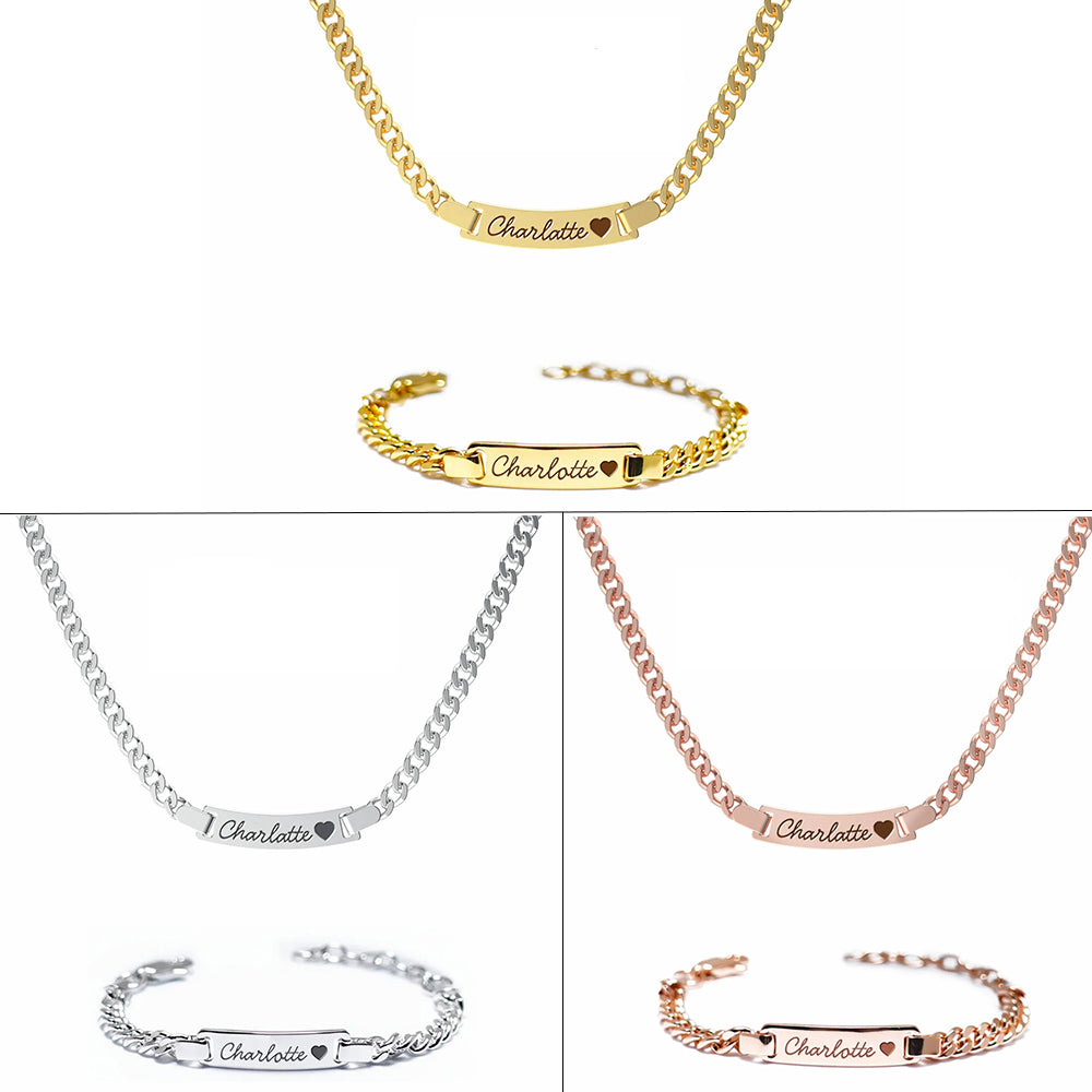 Personalisiertes Babynamen-Geburtsstein-Armband und Halskette im Set 
