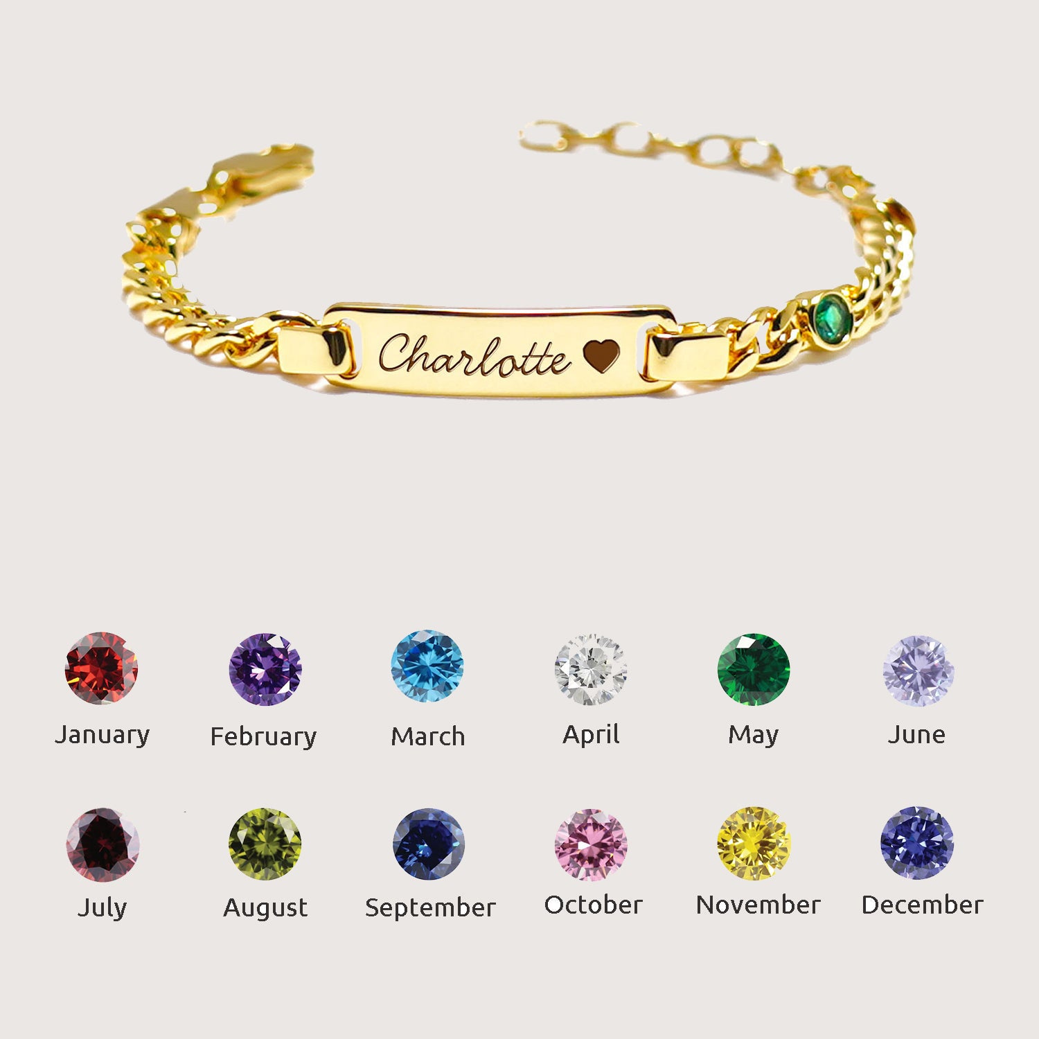 Personalized Baby Gold ID Bracelet Birthstone