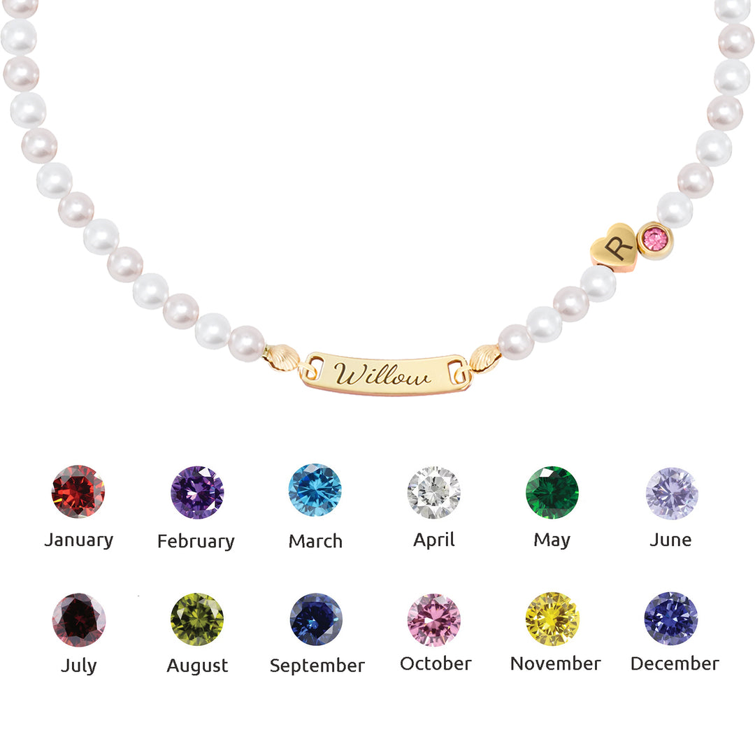 Personalized Pearl Necklace for Girls – Name, Initial, Birthstone