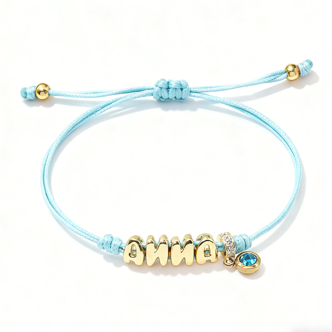 Personalized Balloon Initial Name & Birthstone Rope Bracelet