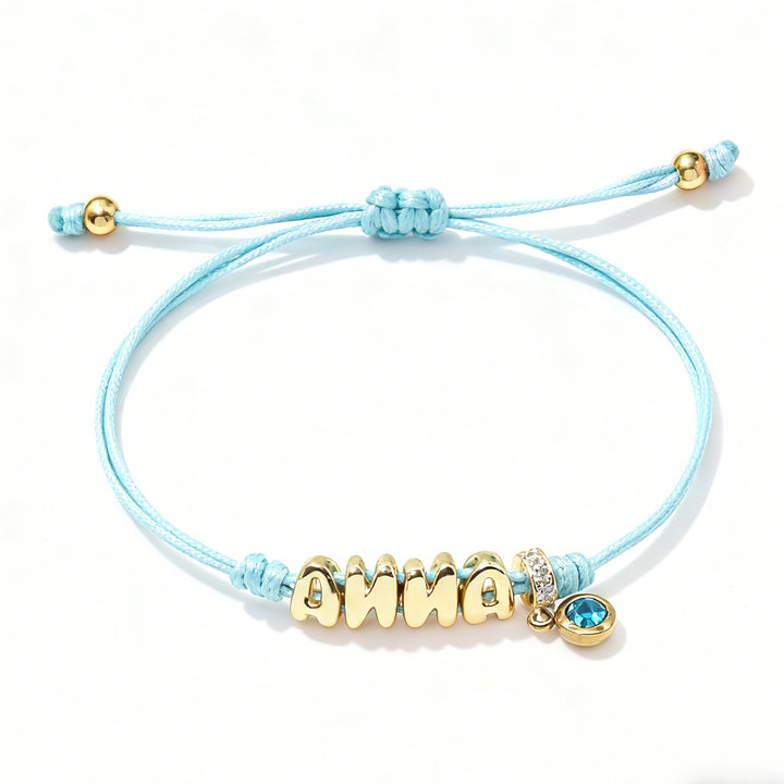 Personalized Balloon Initial Name & Birthstone Rope Bracelet