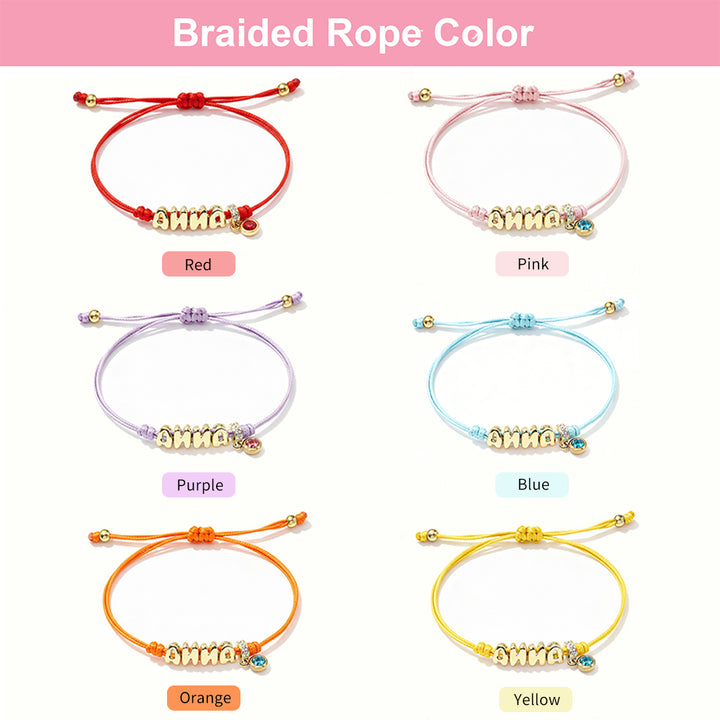 Personalized Balloon Initial Name & Birthstone Rope Bracelet