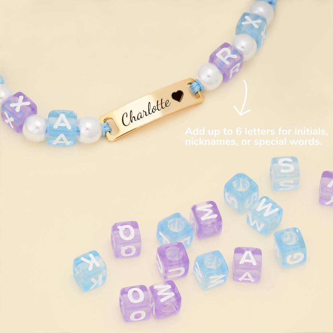 Handcrafted Blue Cord Personalized Name and Letter Beads Bracelet