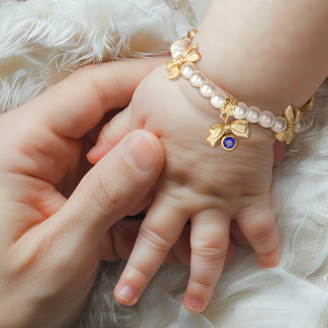 Bracelet à breloques personnalisé avec pierre de naissance et nœud pour fille 