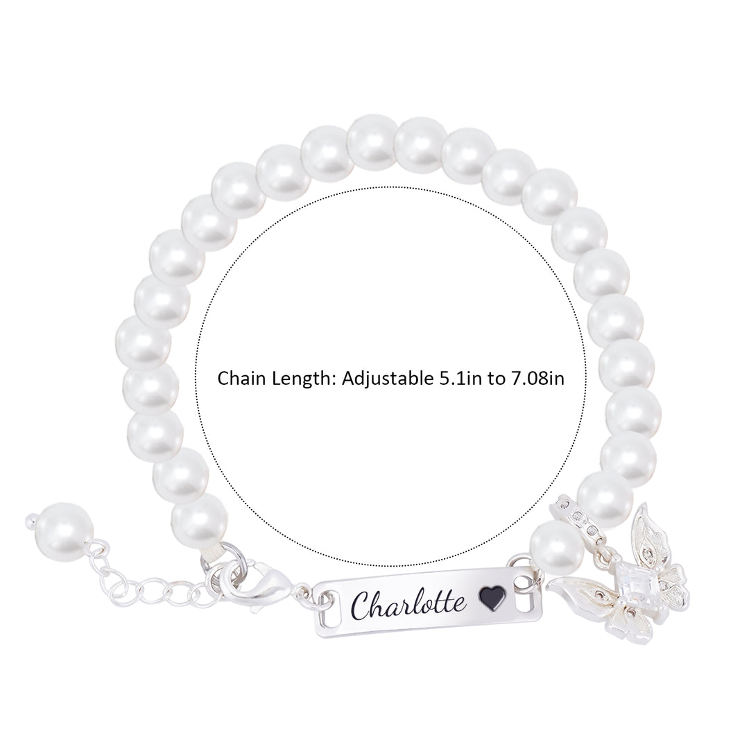 Personalized Girl's Pearl Identity Bracelet – Crystal Butterfly Charm