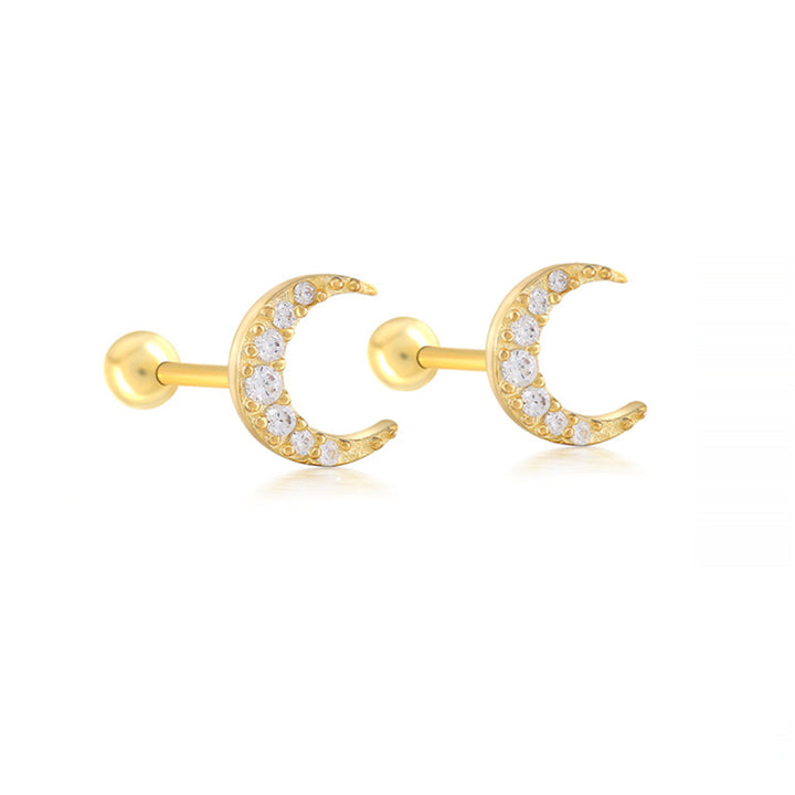 CZ Crescent Moon Girls Stud Earrings