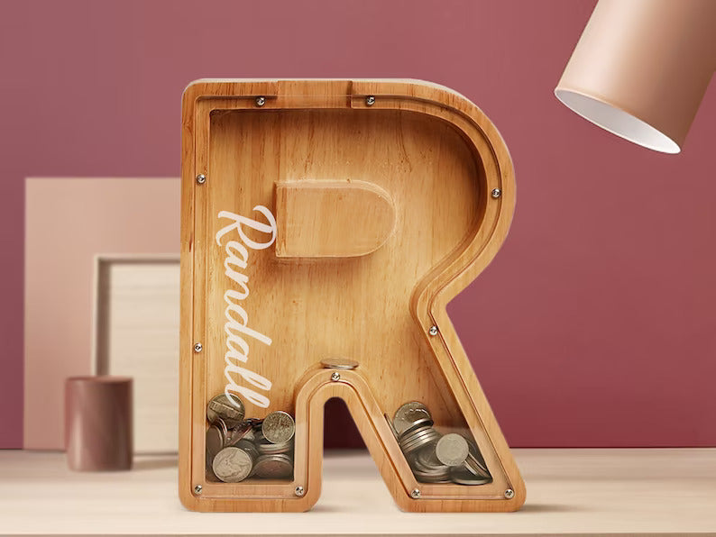 Personalized Wooden Letter Piggy Bank For Kids