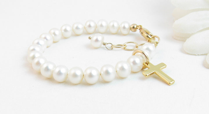 Pearl Cross Charm Bracelet